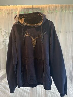 Cabelas navy blue with camo hood XL hoodie